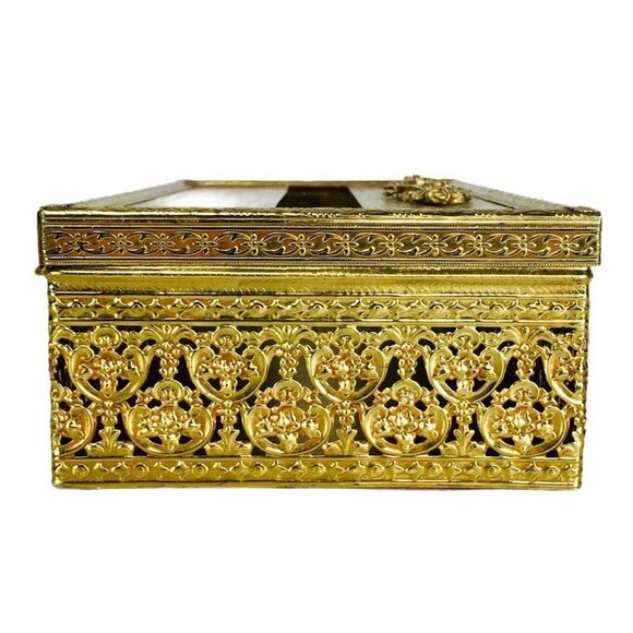 Vintage Hollywood Regency Gold Filigree Tissue Box Holder Baroque Rococo - Picture 6 of 12